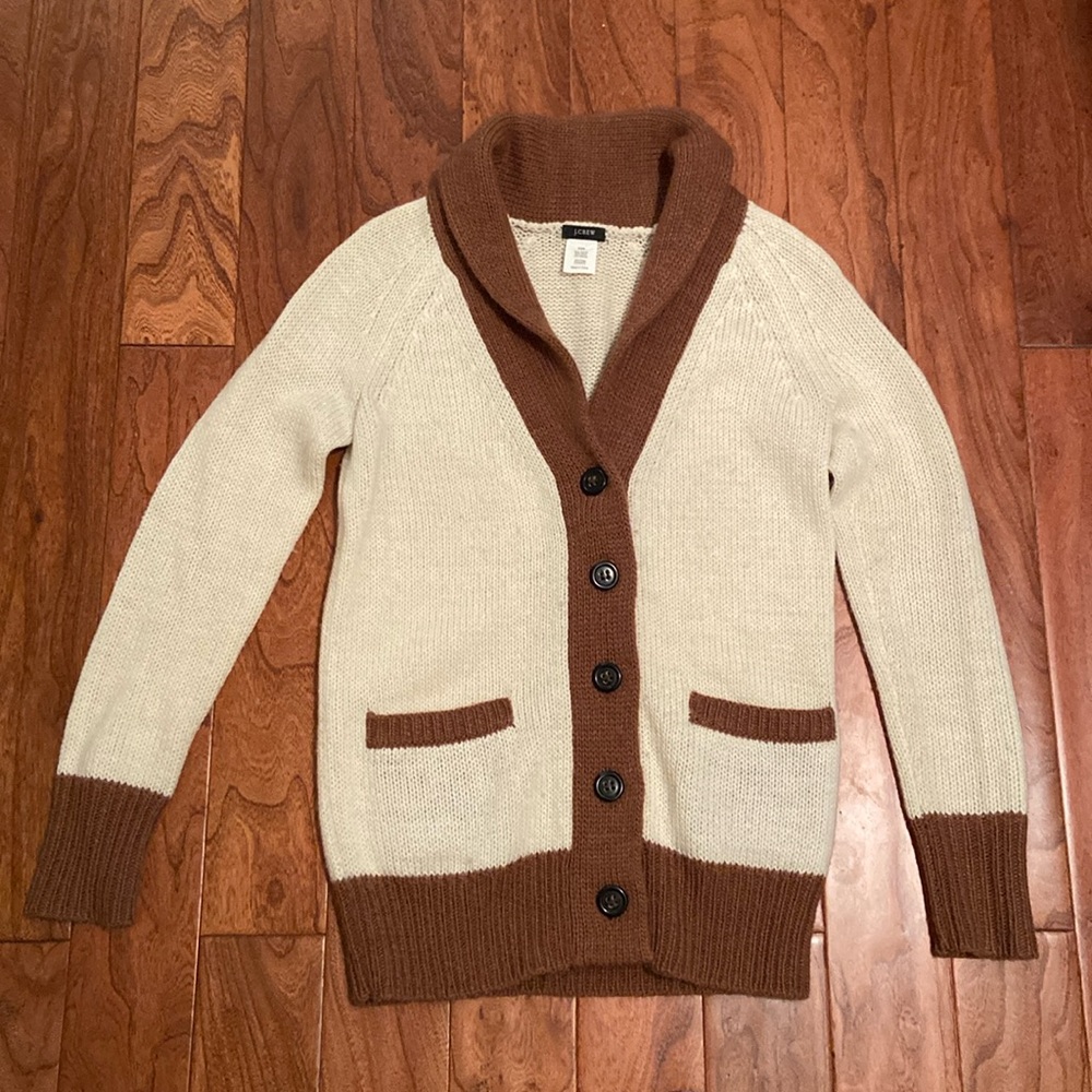 J.Crew cardigan in XXS in cream and brown.